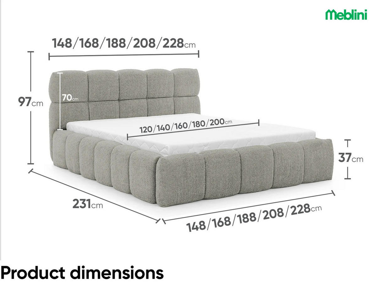 POLSTERBETT Salerno - Grau, Textil (120/200cm) - Meblini
