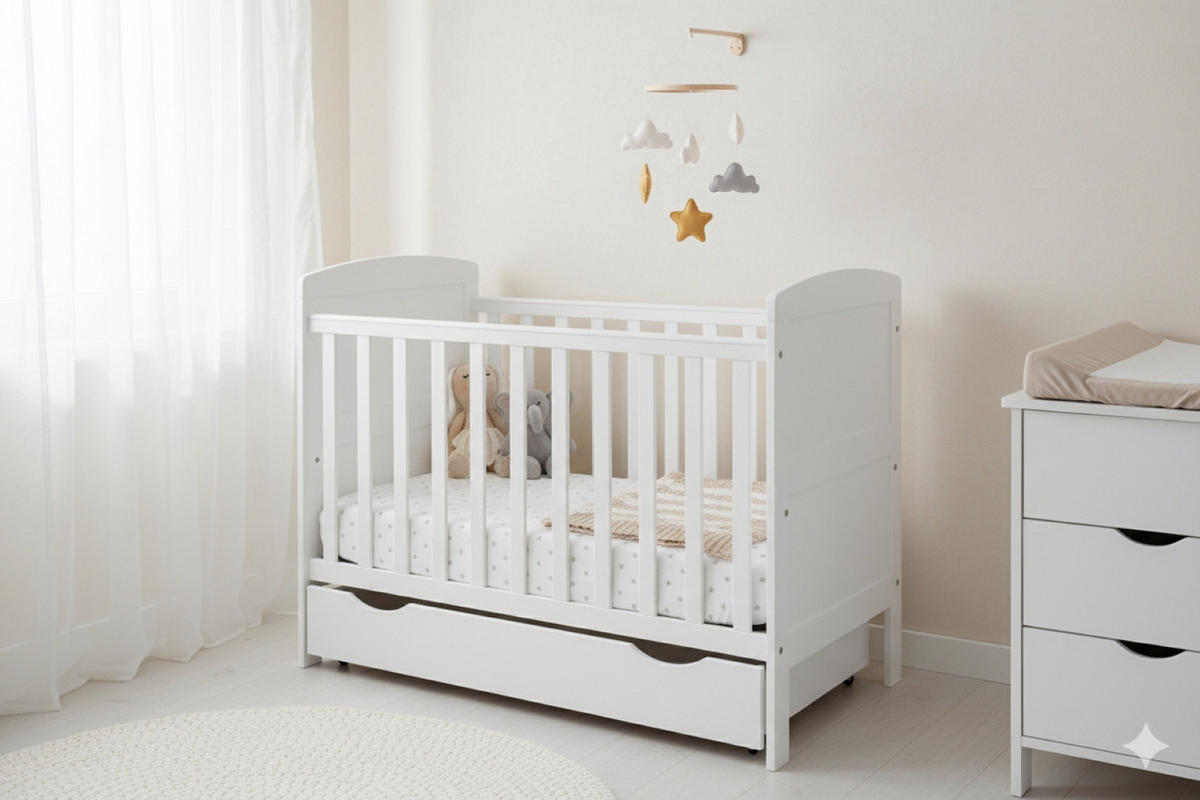 BABYBETT Småland mit Matratze und Schublade - Weiß, Holzwerkstoff (60/120cm) - kiki design