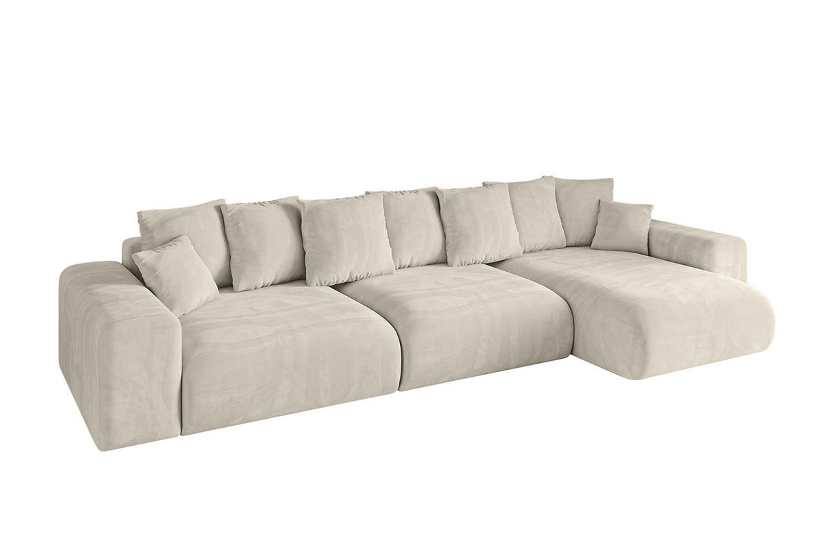 ECKSOFA Ottomane rechts ESKAR-L 364x176x84 Cappuccino Velours - Schwarz/Cappuccino, Holzwerkstoff/Kunststoff (176/364cm) - ALTDECOR
