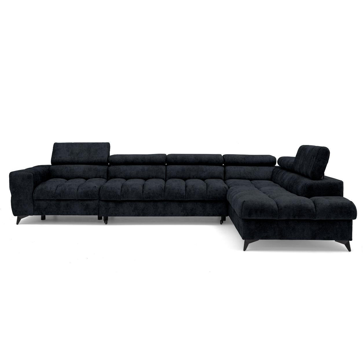 ECKSOFA PUDDING MAXI L Rechts mit Schlaffunktion 125x195 Velours Schwarz - Schwarz, Holz/Textil (203/350cm) - Muffo