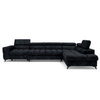 ECKSOFA PUDDING MAXI L Rechts mit Schlaffunktion 125x195 Velours Schwarz - Schwarz, Holz/Textil (203/350cm) - Muffo