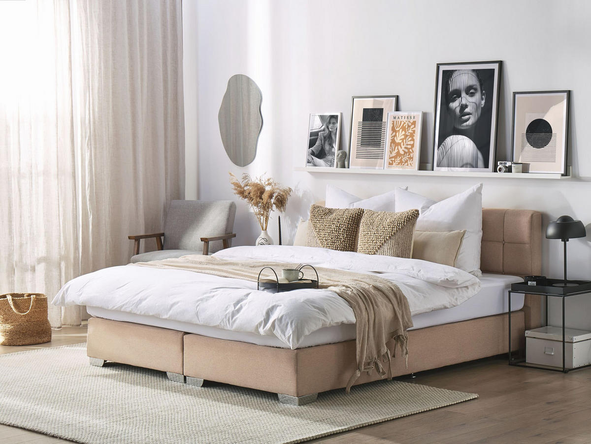 BOXSPRINGBETT 180/200cm Sandbeige Admiral - Beige, Textil (180/200cm) - Beliani