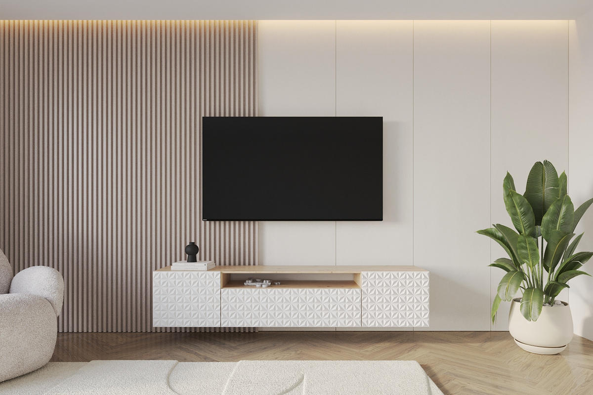 LOWBOARD VIRA-W 200x40x41 cm - Artisan / Weiß - Weiß, Holzwerkstoff (200/40/41cm) - ALTDECOR