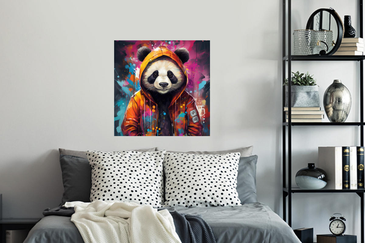 WANDTATTOO Panda - Jacke - Graffiti - Orange 50x50 cm - Orange, Kunststoff (50/50/0.1cm) - MuchoWow
