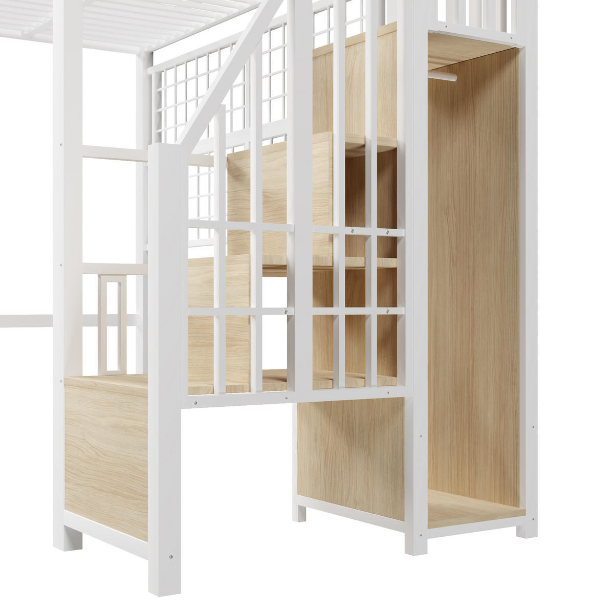 HOCHBETT 140/200 cm DE-04507, mit Kleiderschrank, Stauraumleiter und LED in Schwarz - Weiß, Metall (90/200cm) - ComfortXL