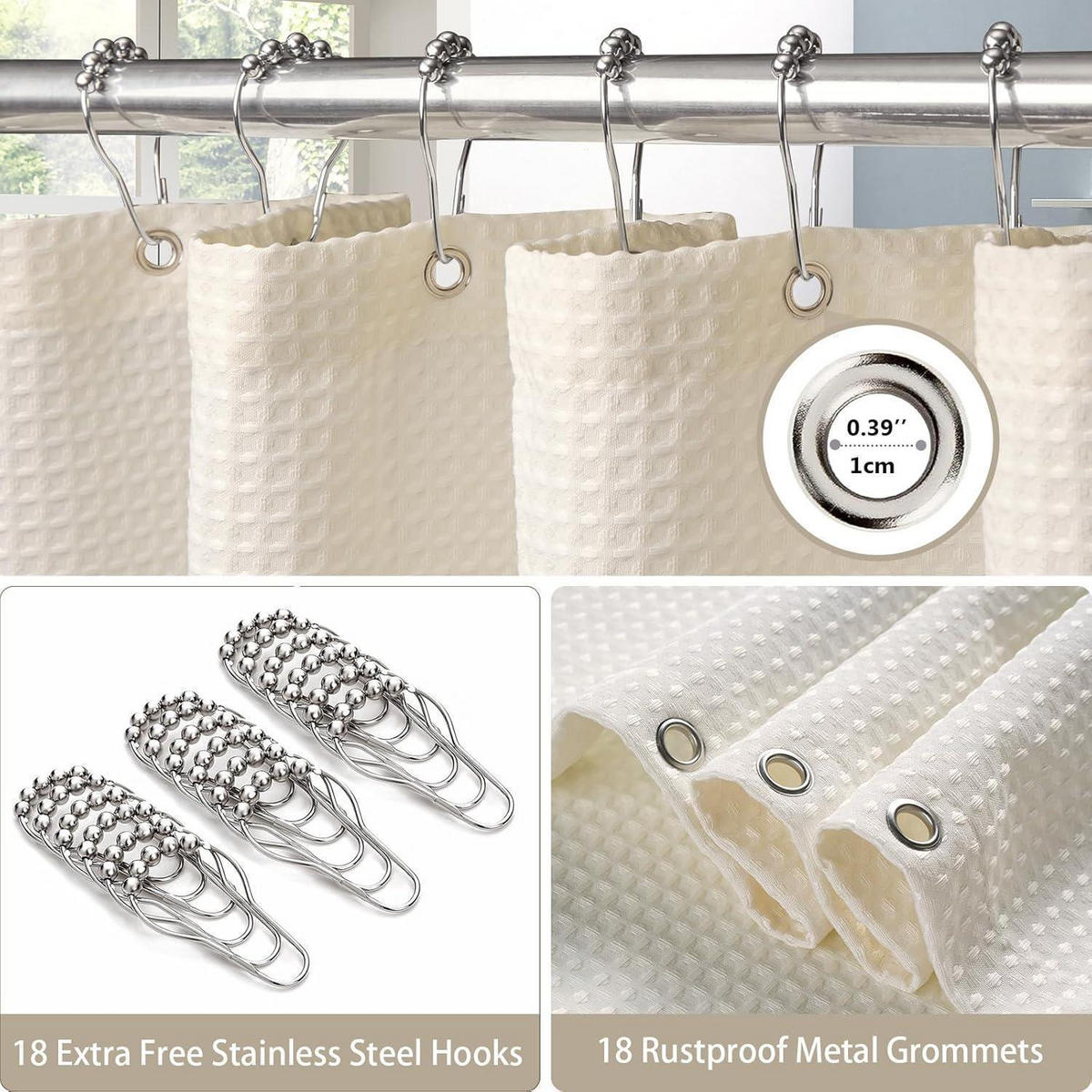 DUSCHVORHANG Waffelstoff Creme 275 x 182 cm - Creme, Textil (275/182cm)