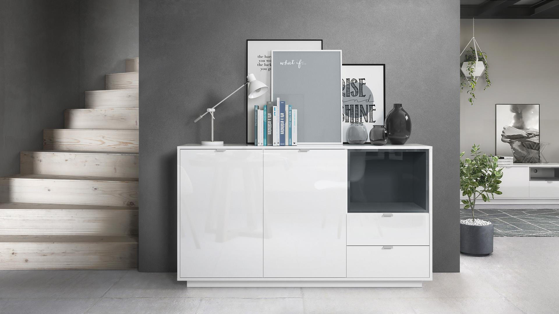 SIDEBOARD Metro Einsatz in Grau Hochglanz - Grau, Holzwerkstoff (153/88/38cm) - Vladon