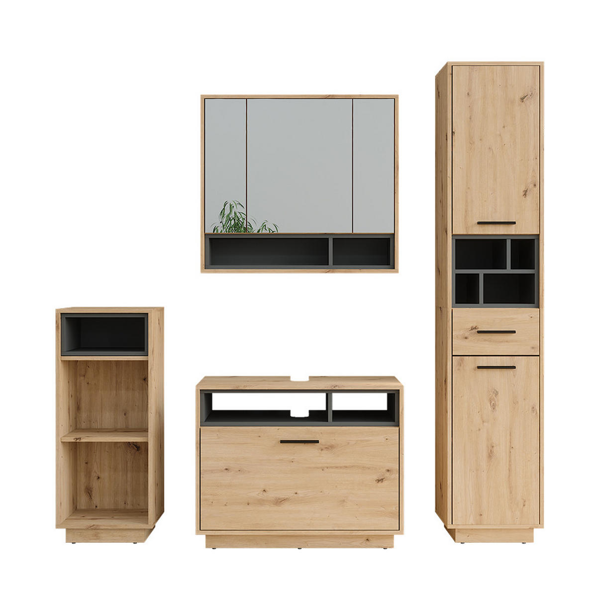 KOUPELNOVÁ SESTAVA NÁBYTKU Beatrice Dub Artisan/antracit - antracitová/dub artisan, kompozitní dřevo (80/64/35cm) - Vicco