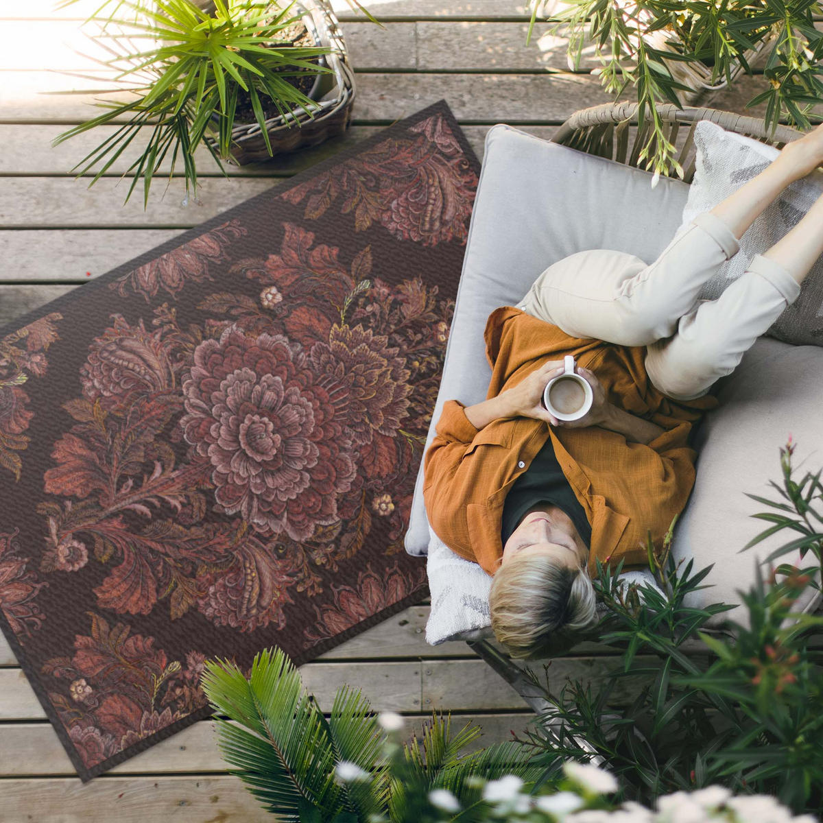 TEPPICH 100x150 cm Florale Komposition Vintage - Mokka, Kunststoff (100/150cm) - Wallfluent