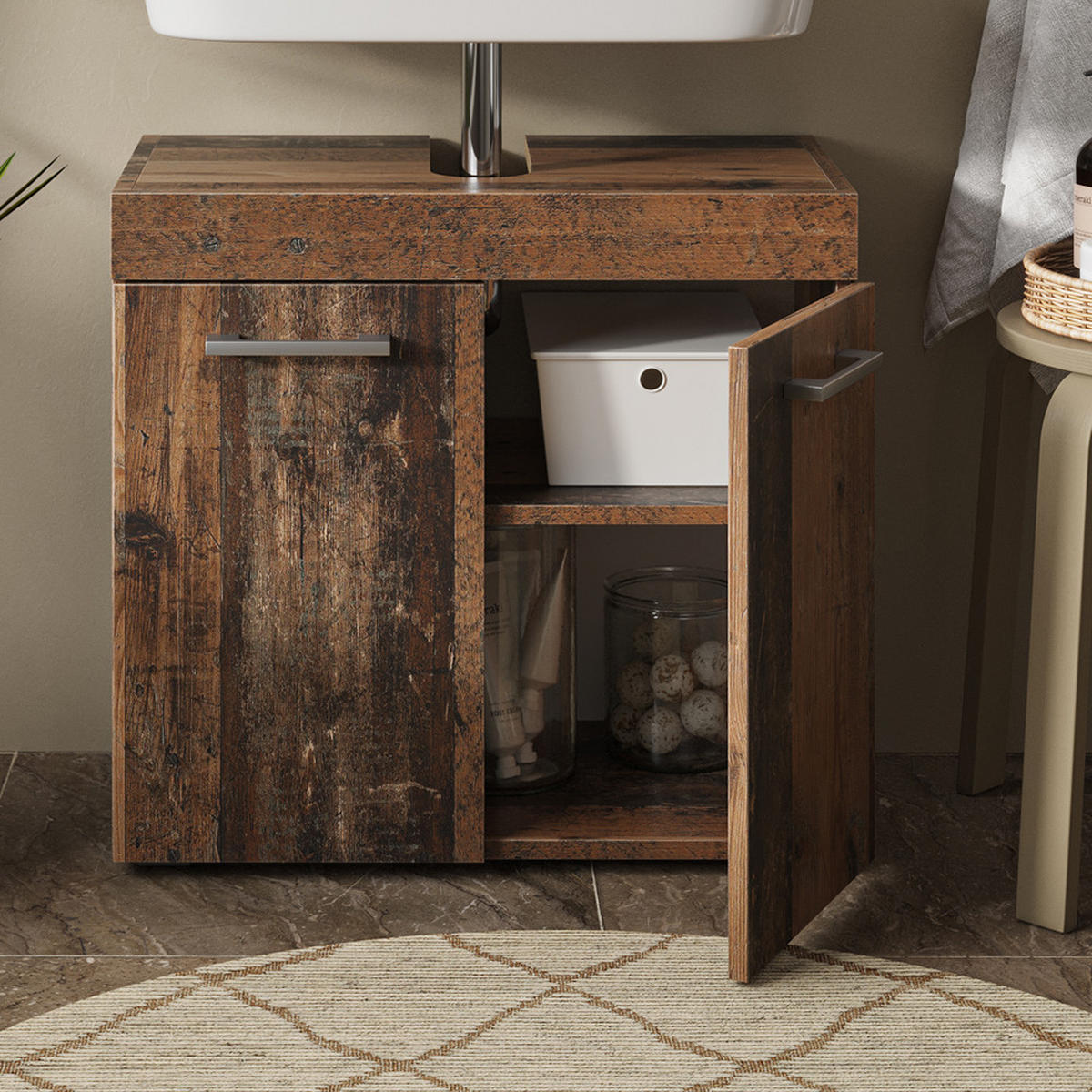 WASCHBECKENUNTERSCHRANK Luna Oldstyle 60 x 56 cm - Braun, Holzwerkstoff (60/56/34cm) - Vicco