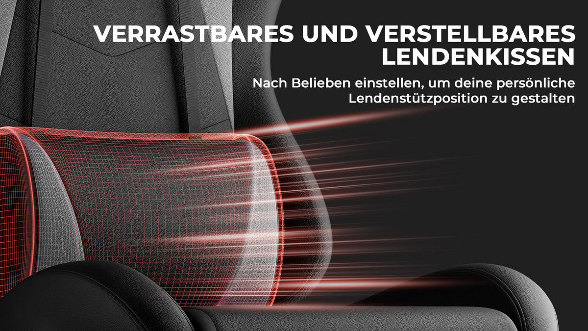 GAMINGSTUHL Bürostuhl Lendenkissen Kopfstütze höhenverstellbar Schwarzgrau - Schwarz, Kunststoff (63/120.5/58.5cm)