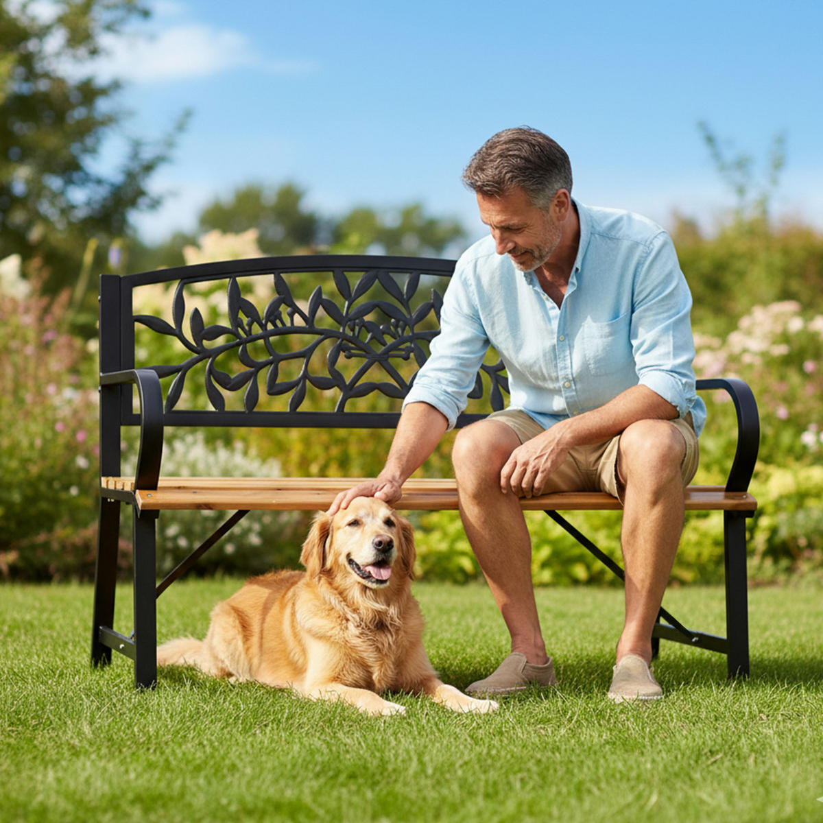 GARTENBANK REO Schwarz, Braun 118 x 87 x51,5 cm - Schwarz/Braun, Holz/Metall (118/87/51.5cm) - Akord