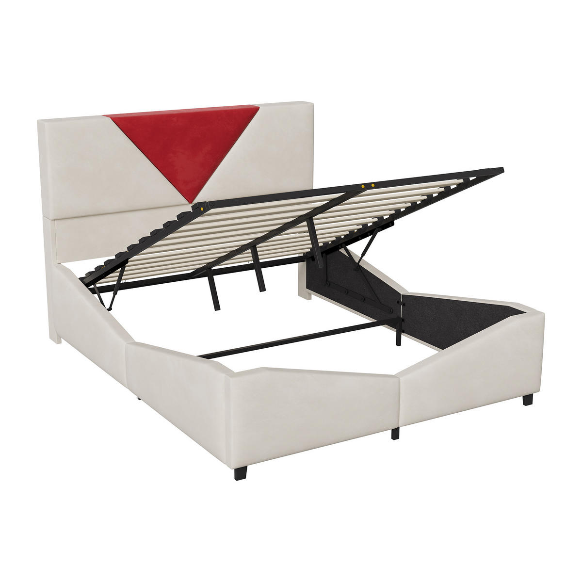 POLSTERBETT 140x200 cm - Zweifarbiges Dreiecksdesign in Bordeaux, LED-Kopfteil ajustable, Samtstoff, Moderner und schlichter Stil - Beige - Beige, Holzwerkstoff (140/200cm) - Brevoria