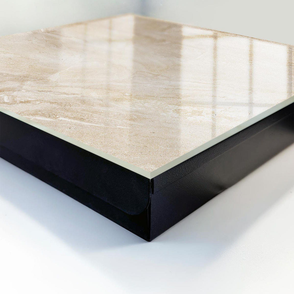 SCHLÜSSELBOX Schwarz 30x30 cm- Türöffnung nach rechts - Beiger Marmor - Beige, Metall (30/30/5cm) - TULUP