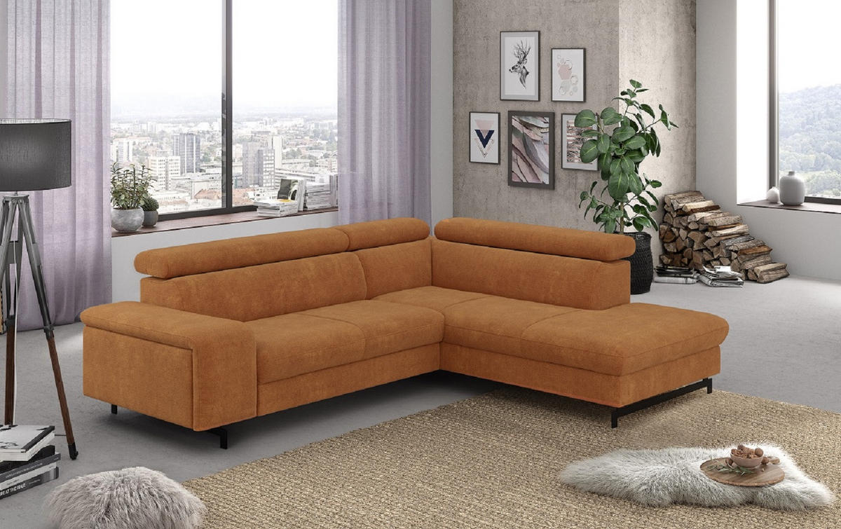 ECKSOFA mit Schlaffunktion und Bettkasten - Cognac/Schwarz, Kunststoff/Textil (215/262cm) - Cotta
