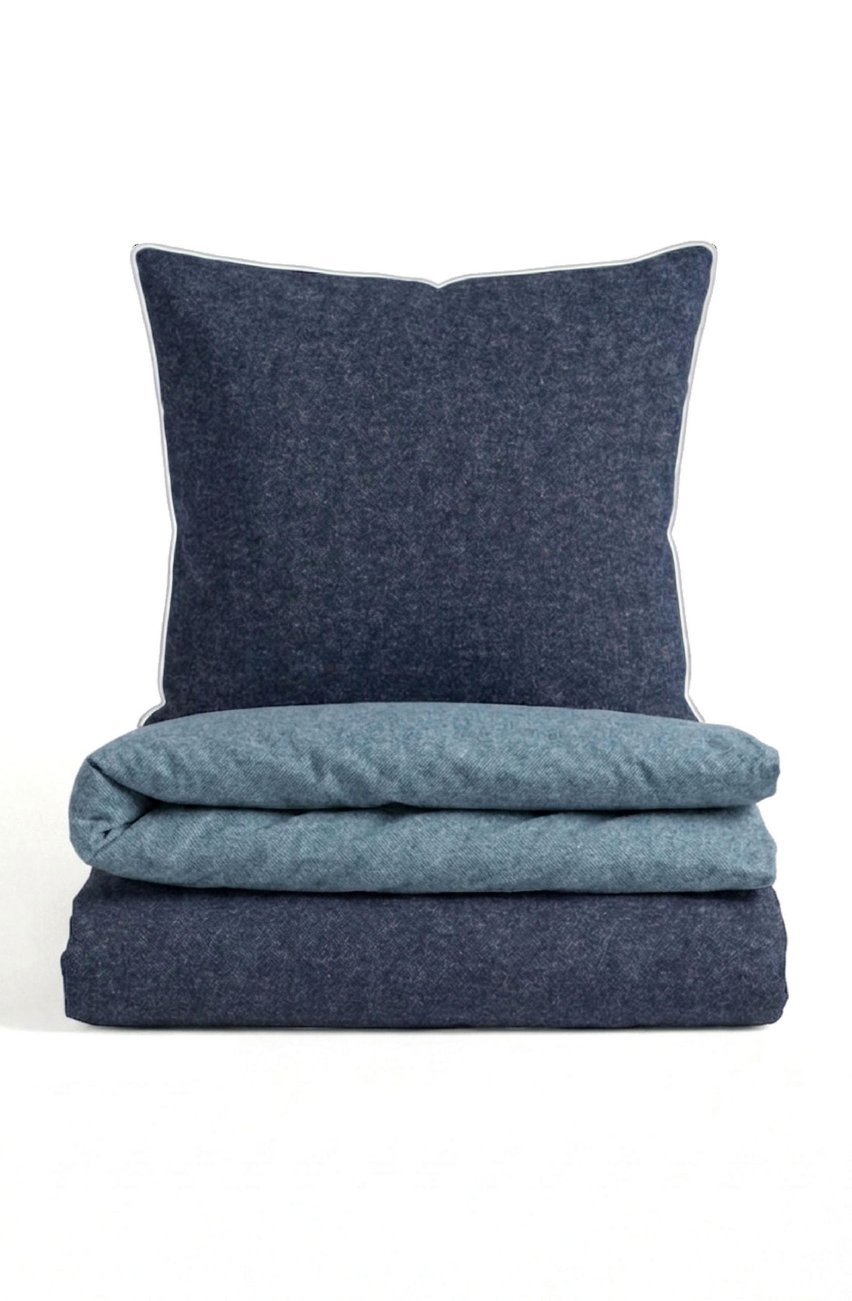 BETTWÄSCHE-GARNITUR Biber Melange UNI blau, 155x200 cm + 80x80 cm - Blau, Textil (155/200cm) - biberna