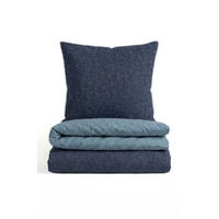 BETTWÄSCHE-GARNITUR Biber Melange UNI blau, 155x200 cm + 80x80 cm - Blau, Textil (155/200cm) - biberna