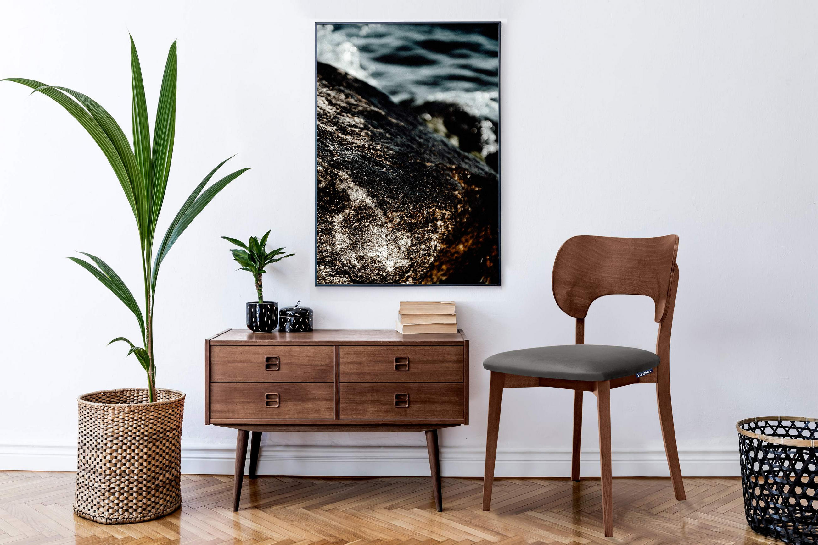 Thumbnail - Konsimo® Esszimmerstühle, Grau, Walnuss, Holz, Echtholz, 47x81x45 cm, Esszimmer, Stühle, Esszimmerstühle, Vierfußstühle
