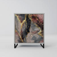 SIDEBOARD GOLDEN TIDES, Grau, 57,5x42x67,5 cm, Schwarze Metall-Rahmenfüße - Multicolor/Schwarz, Holzwerkstoff/Metall (57.5/67.5/42cm) - SpaceRebels