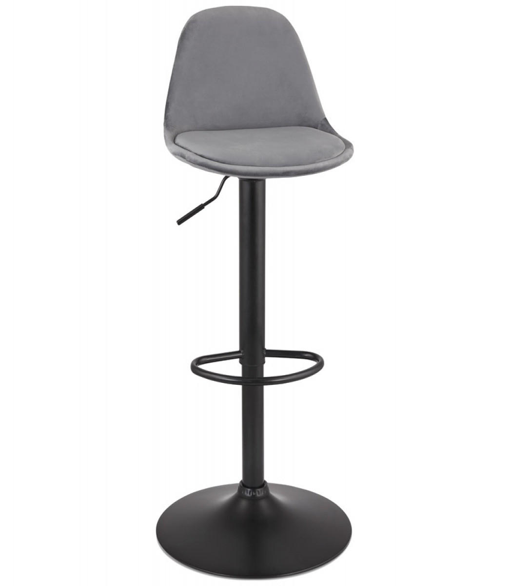 BARHOCKER höhenverstellbar mit Samt Sitz und Rückenlehne FINLEY, Grau 45x45x107 cm - Schwarz/Grau, Textil/Metall (45/107/45cm) - KADIMA DESIGN