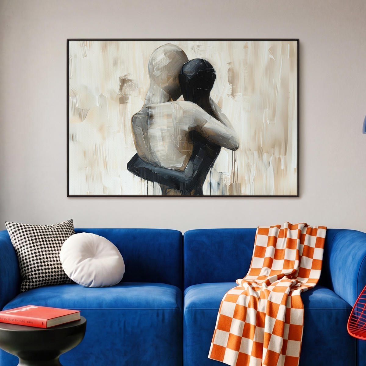 LEINWAND Bilder mit Rahmen - Abstrakt - Liebe - Schwarz und weiß - Modern - 90x60 - Schwarz, Textil (90/60cm) - MuchoWow