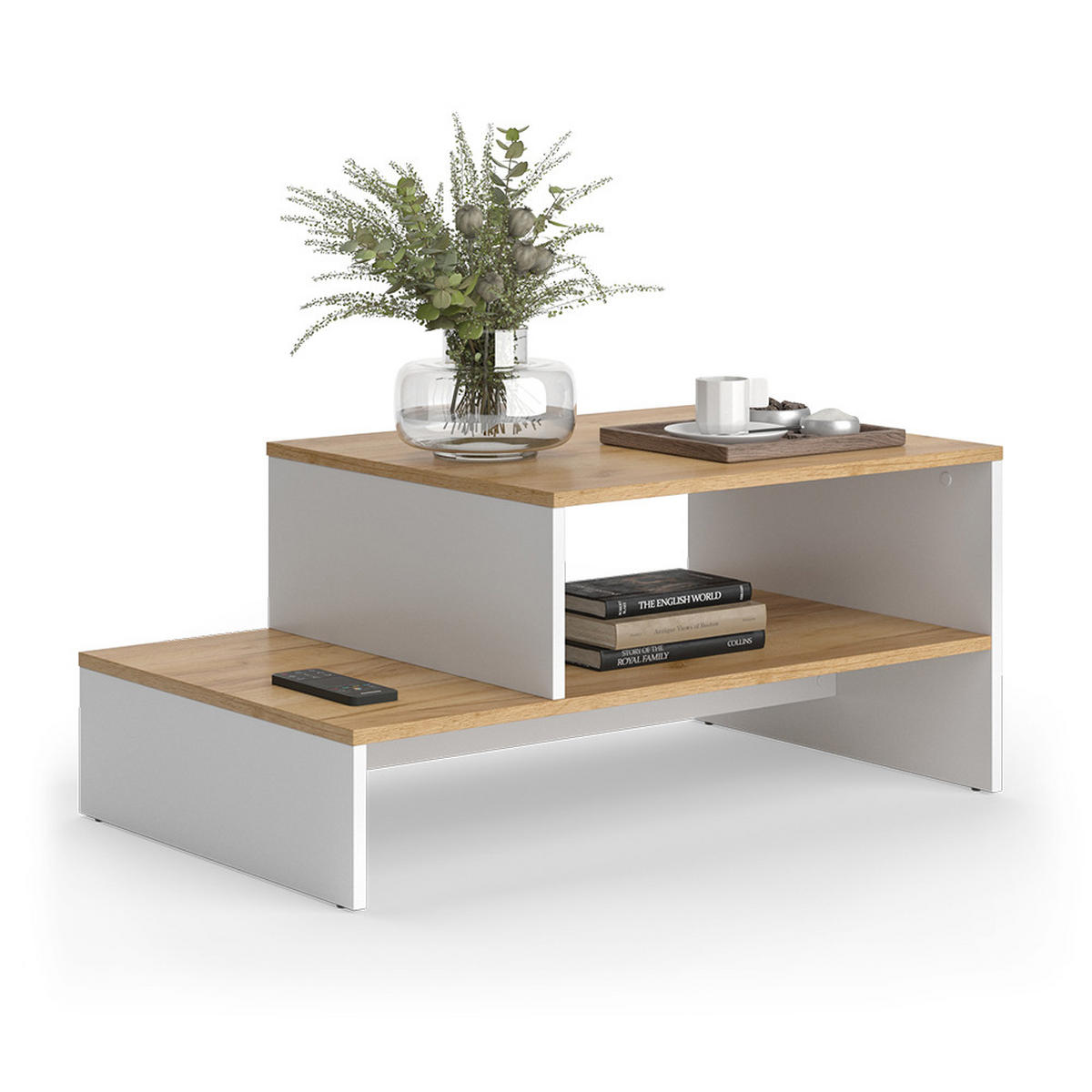COUCHTISCH Amely Goldkraft Eiche/Weiß 90 x 55 cm mit Regal - Honigeiche/Weiß, Holzwerkstoff (55/90/40cm) - Vicco