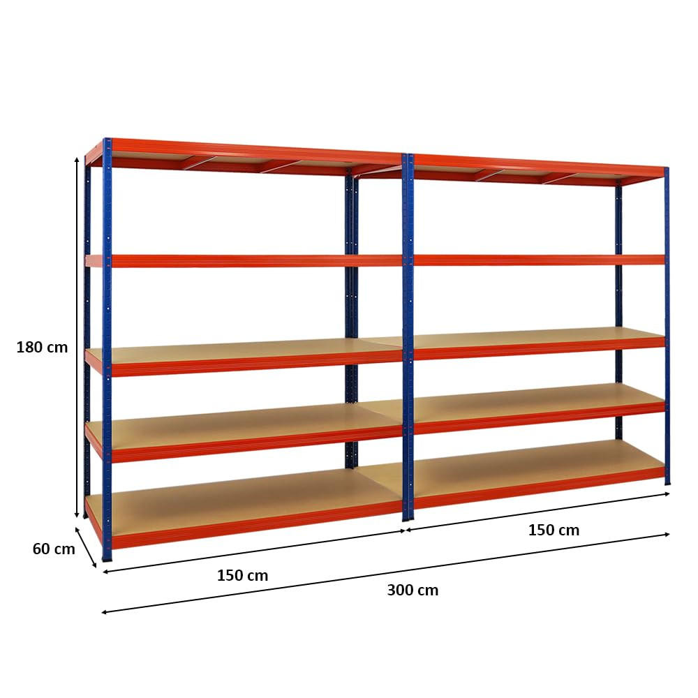 SCHWERLASTREGAL Giant Elephant 2er-Set mit 2x 180x150x60 cm Fachlast 200 kg Blau-Orange - Orange, Metall (300/180/60cm) - PROREGAL