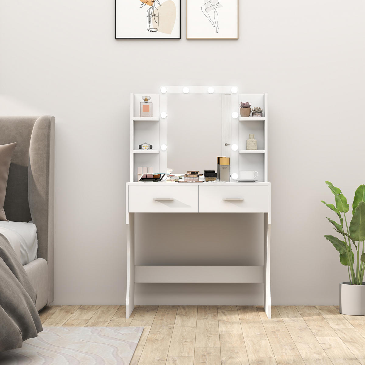 SCHMINKTISCH mit 2 Schubladen, Weiß - Weiß, Karton (40/132/80cm) - HOMCOM