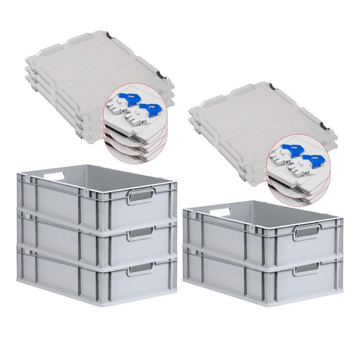 EUROBOX 5x Nextgen Economy Mit Scharnierdeckel Grau/BlauGriffe Offen 34 Liter - Blau, Kunststoff (40/17/60cm) - PROREGAL