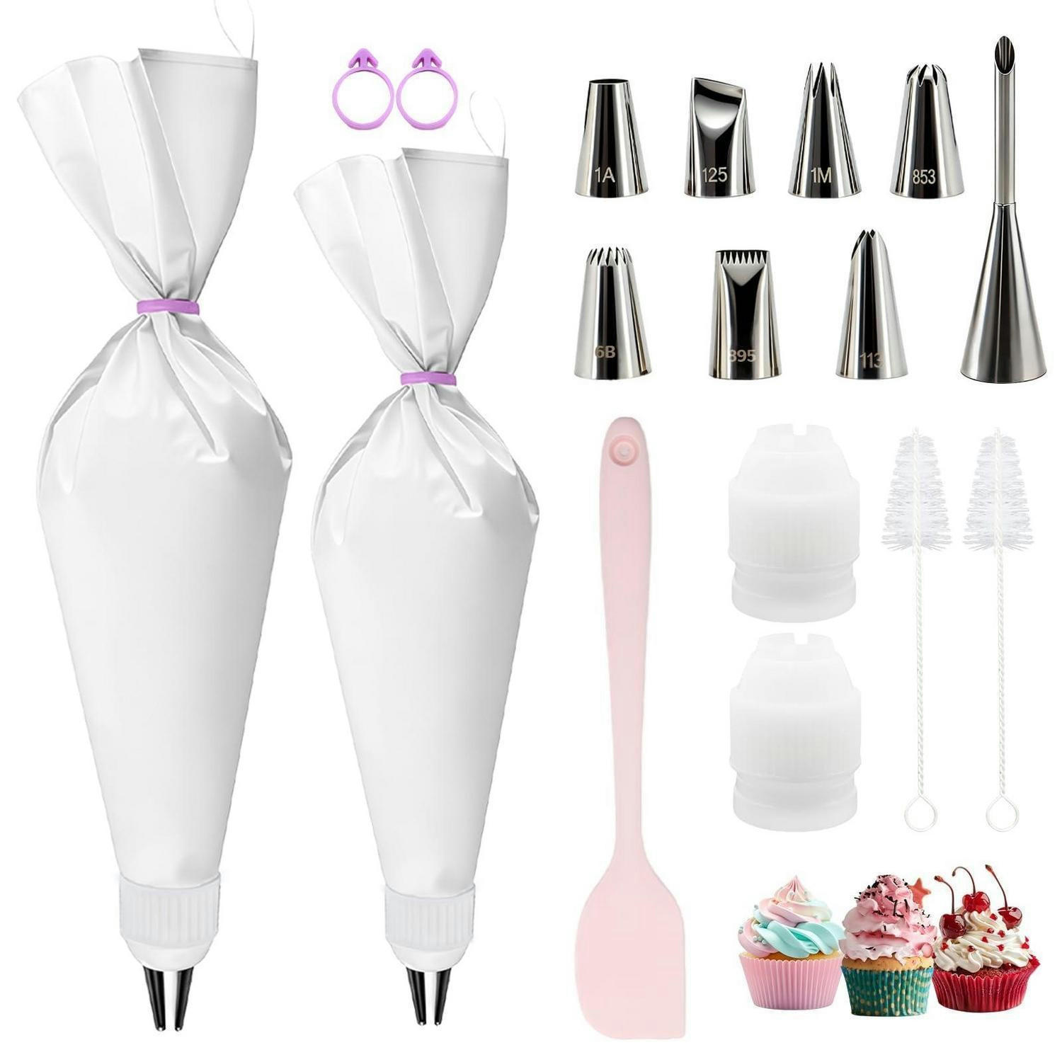 SPRITZBEUTEL Set 16-teilig mit 8 Tüllen und 2 Beuteln - Weiß, Textil (21/1/35cm)