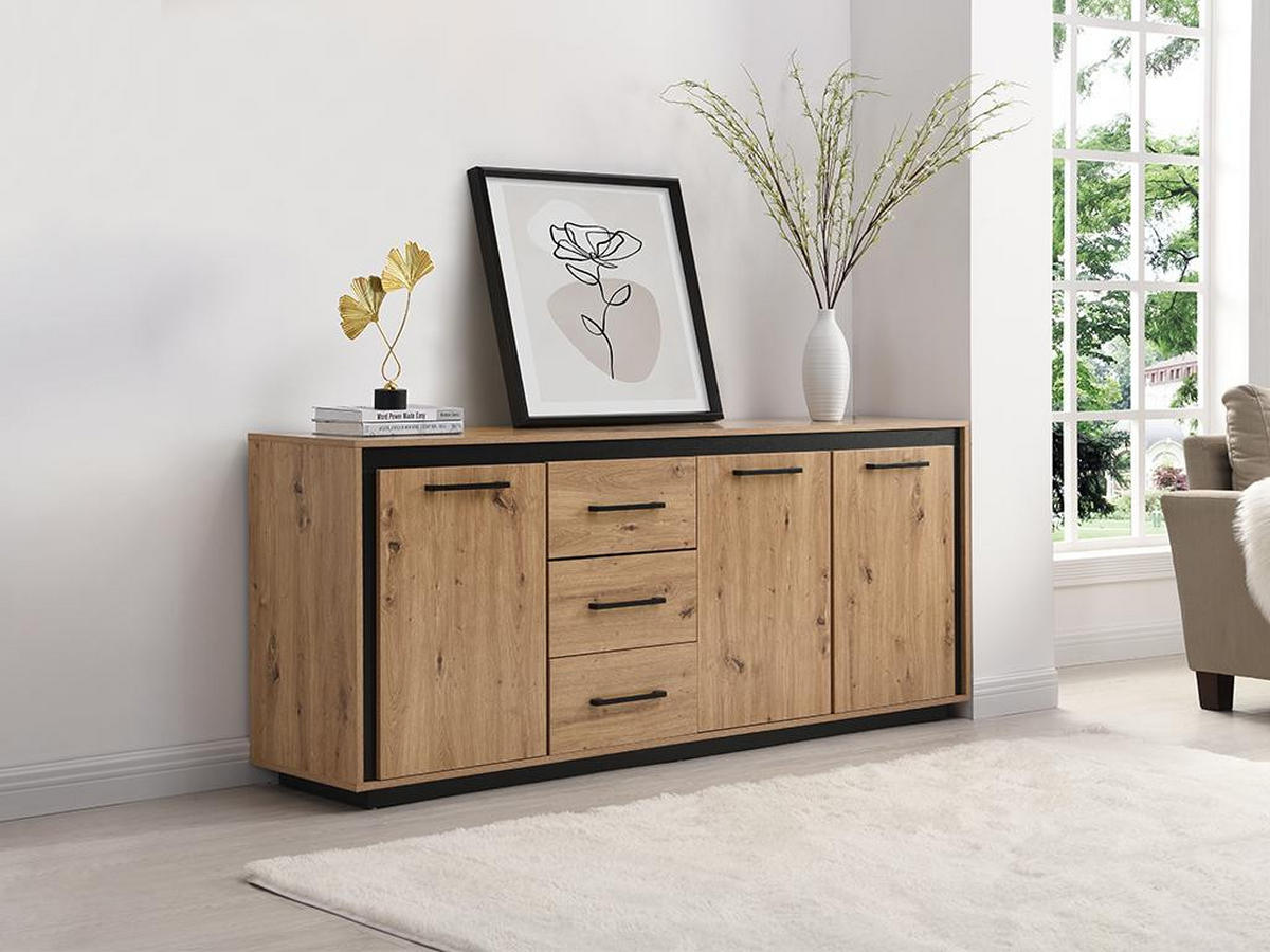 SIDEBOARD mit 3 Türen & 3 Schubladen - MDF - Naturfarben & Schwarz - NALAMANE - Naturfarben, Holz (40/75/180cm) - Vente-Unique