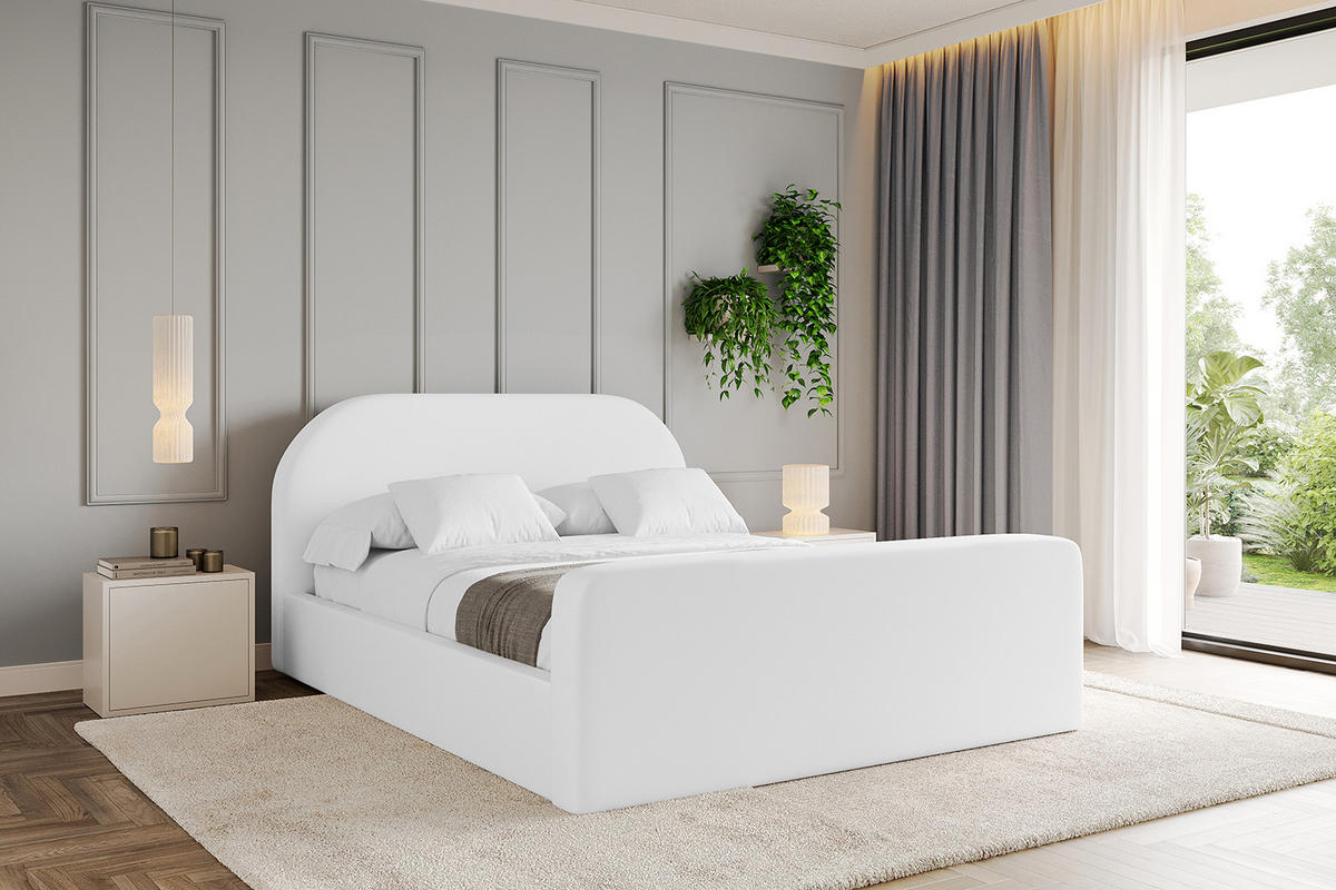 POLSTERBETT mit Bettkasten, Fußteil und Lattenrost, Boxbett mit Matratze H3/H4 - TIVON-Z 180x200 Weiß Kunstleder - Weiß Hochglanz, Holzwerkstoff/Textil (180/200cm) - ALTDECOR
