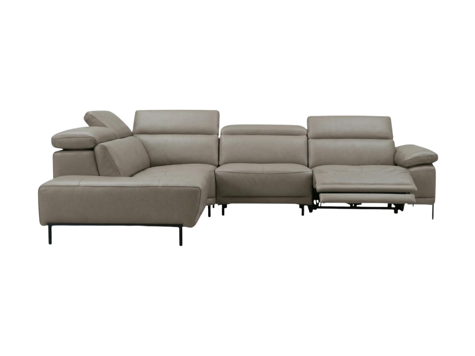 ECKSOFA Linus Echtleder mit 1 x Relaxfunktion Greige - Greige, Leder/Metall (220/262cm)