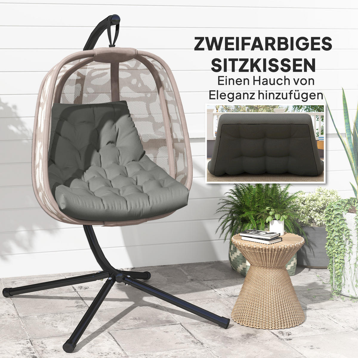 SITZKISSEN für Hängekorb, 120x100 cm, Grau - Grau, Kunststoff (100/8/120cm) - Outsunny