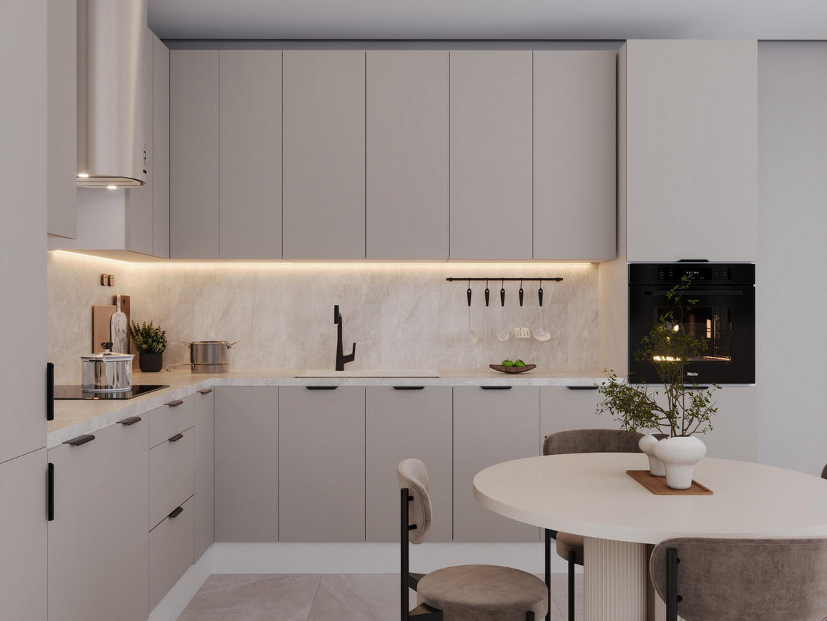 WINKELKÜCHE - 310 x 290 cm Livaro – KU-S35 – Beige Matt / Weiß - Beige/Weiß, Holzwerkstoff (310/247/290cm) - hi-markt