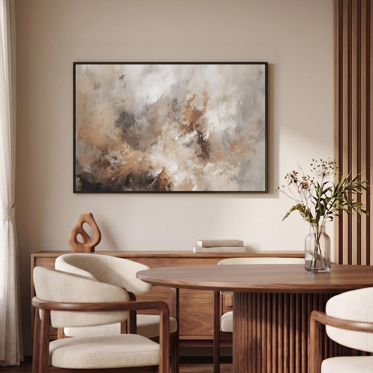 LEINWAND Bilder mit Rahmen - Farbe - Abstrakt - Beige - Kunst - 90x60 - Greige, Textil (90/60cm) - MuchoWow
