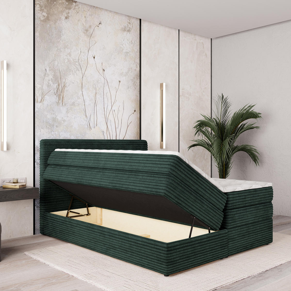 BOXSPRINGBETT LUNERA 140x200 cm mit Matratze und Topper - Grün - Grün, Holz (140/200cm) - MASSENO