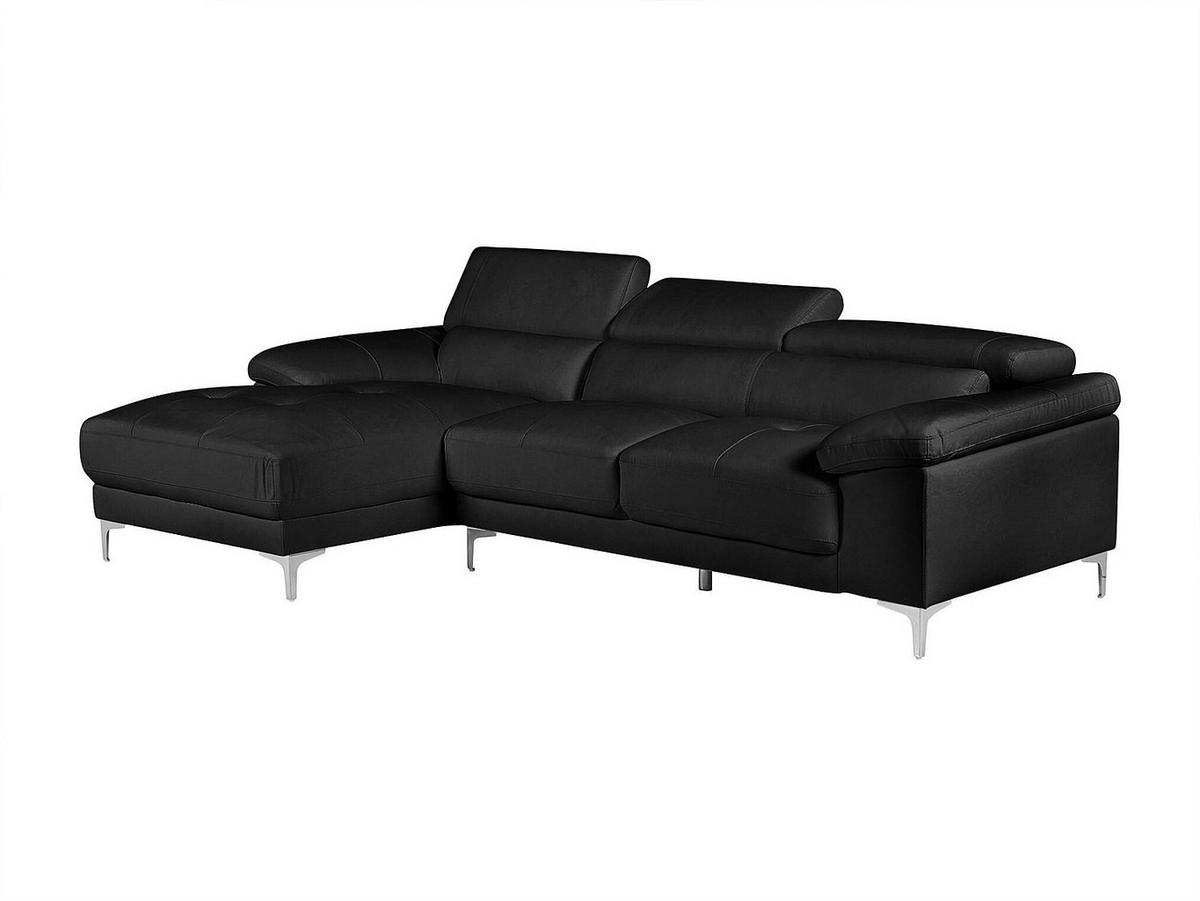 ECKSOFA - Ecke Links - Leder - Schwarz - SOLANGE - Schwarz, Leder (265/167cm) - Vente-Unique