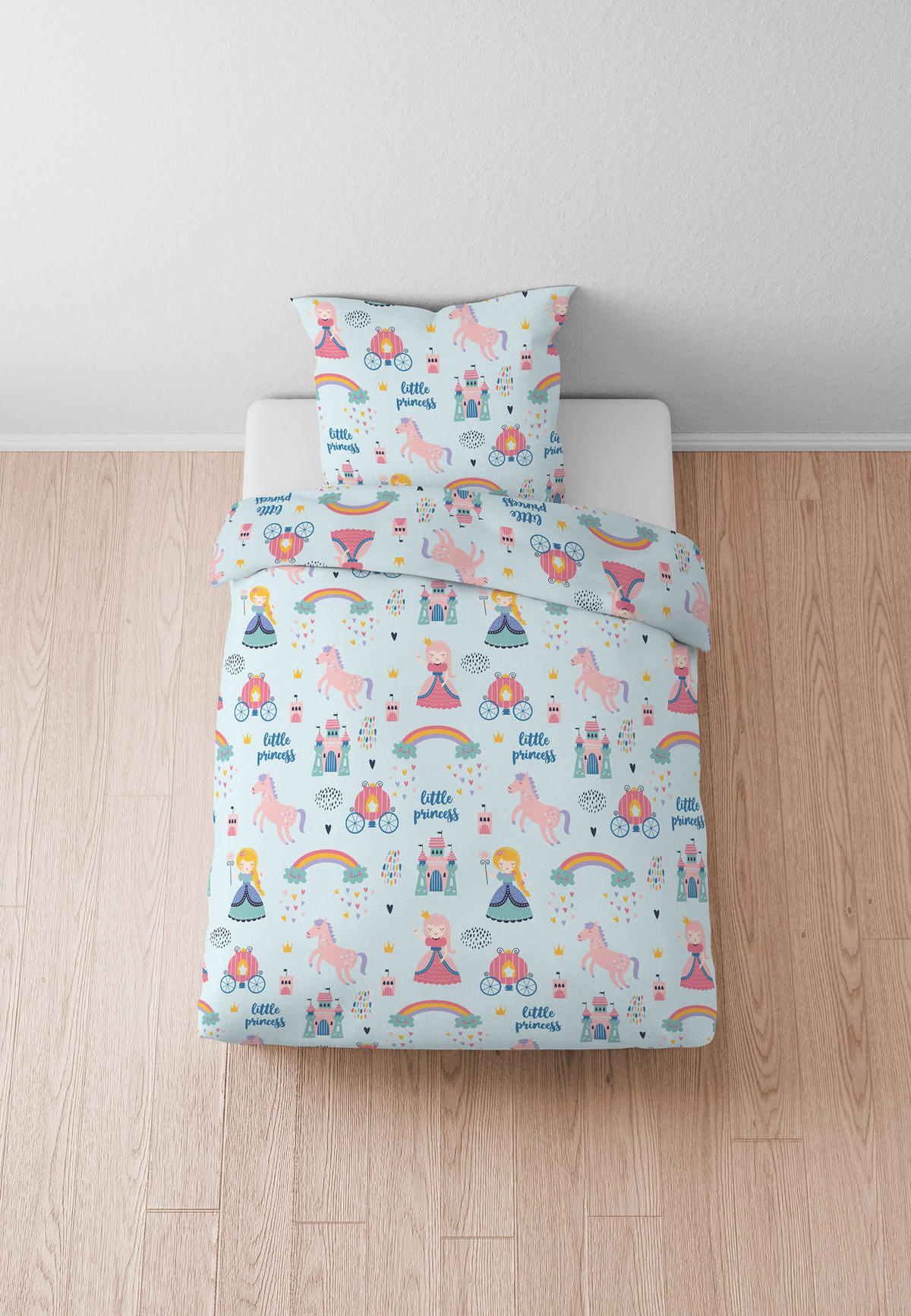 BETTWÄSCHE-GARNITUR Premium Biber Little Princess ciel, 135x200 cm + 80x80 cm - Hellblau, Textil (135/200cm) - biberna