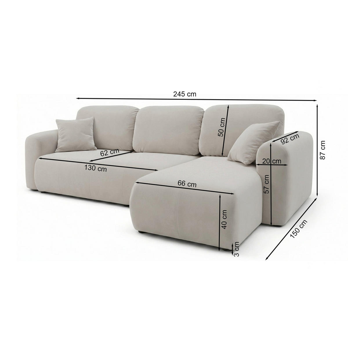ROHOVÁ SEDAČKA Olido sivý zamat - sivá, textil/plast (245/150cm) - Selsey