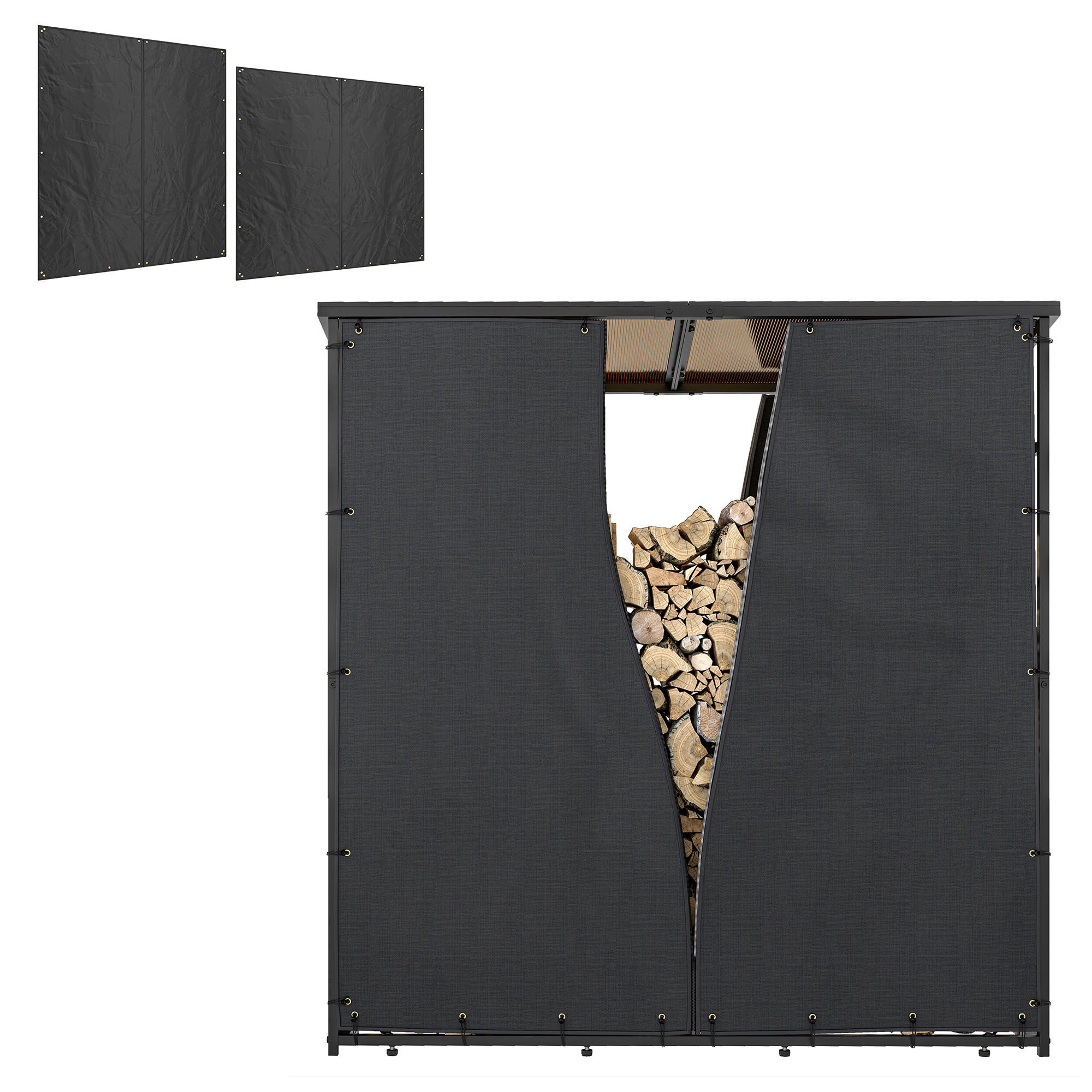 KAMINHOLZREGAL 174 cm - Schwarz, Kunststoff (1/173/174cm) - Outsunny