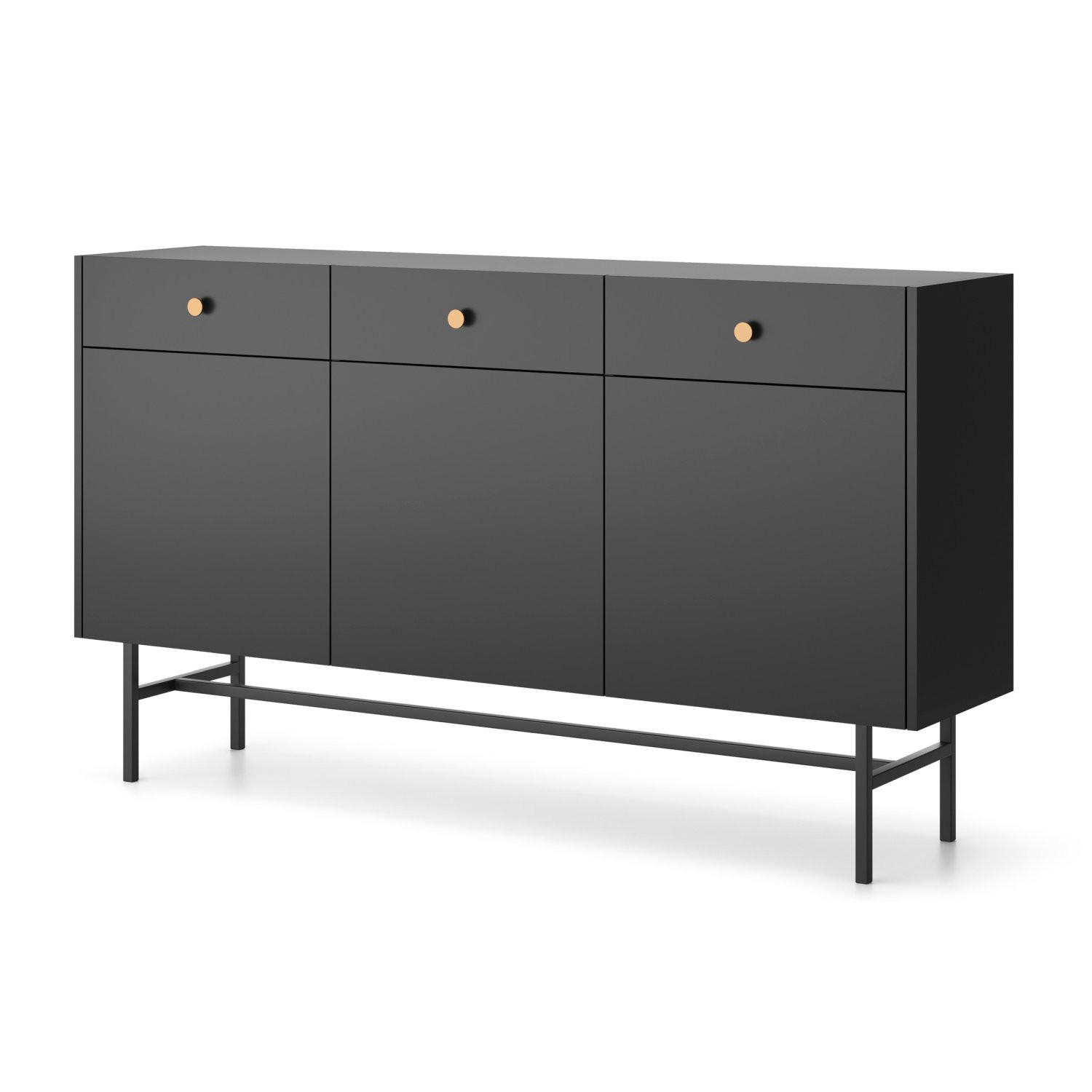 SIDEBOARD Divenos Schwarz 155 cm - Goldfarben/Schwarz, Holzwerkstoff/Metall (155/89.4/39cm) - Selsey