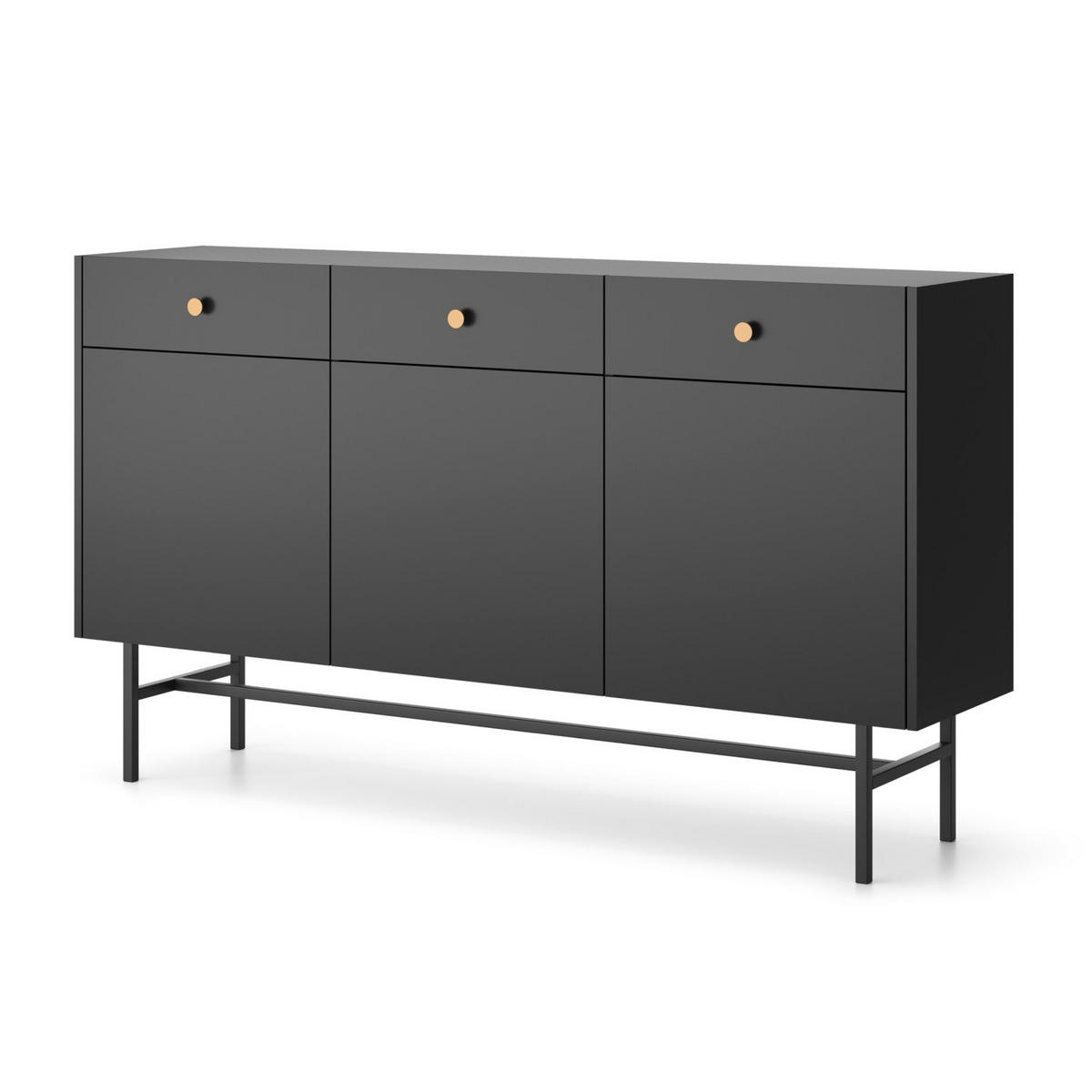 SIDEBOARD Divenos Schwarz 155 cm - Goldfarben/Schwarz, Holzwerkstoff/Metall (155/89.4/39cm) - Selsey