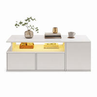 COUCHTISCH aus Spanplatte 100x50x35 cm Weiß mit LED-Beleuchtung und Stauraum - Weiß, Holzwerkstoff (100/50/35cm) - IVMEU