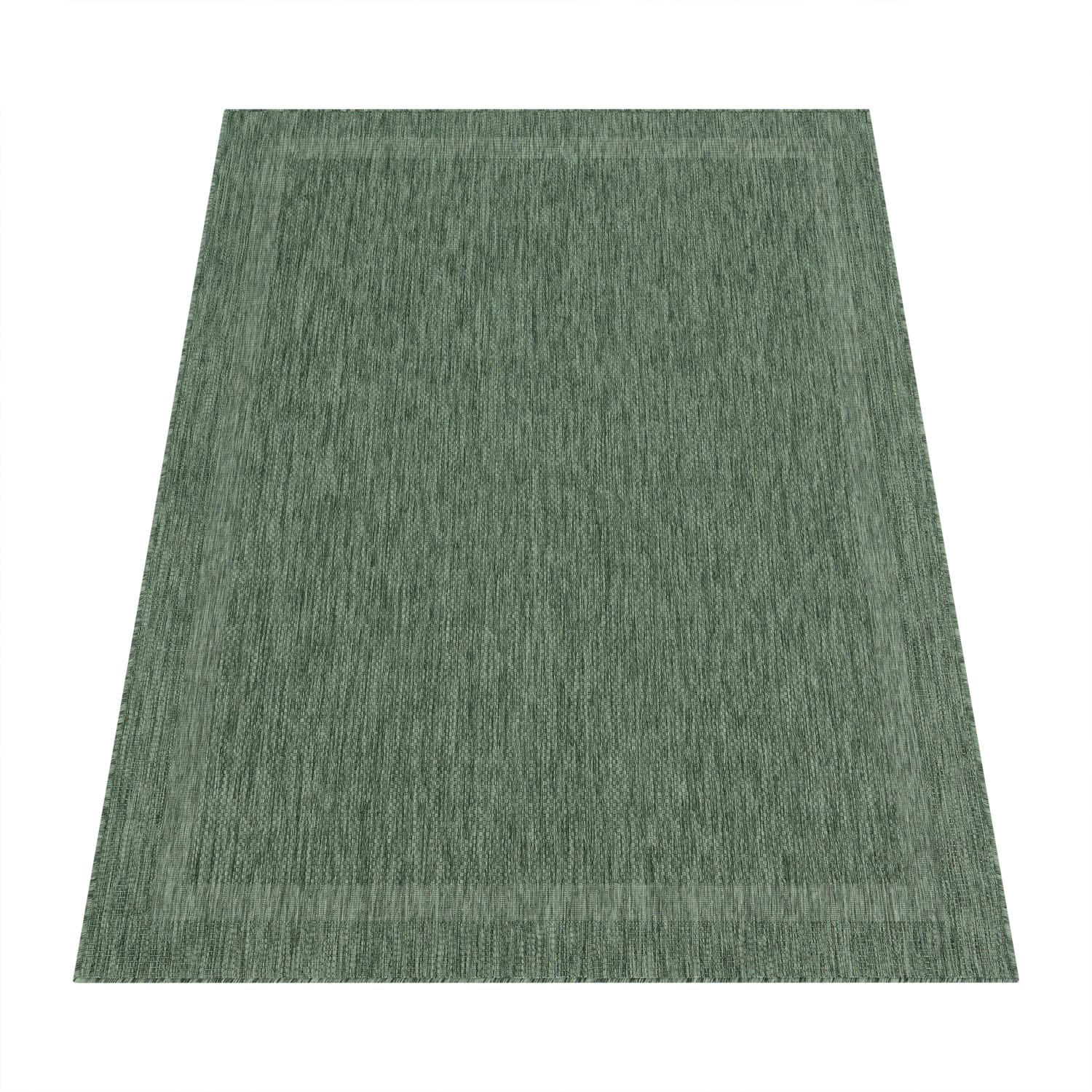 TEPPICH Outdoor Unifarben mit Bordüre Balkon, Terrasse schmutzabweisend Grün Läufer 80x150 - Grün, Textil (80/150cm) - KADIMA DESIGN