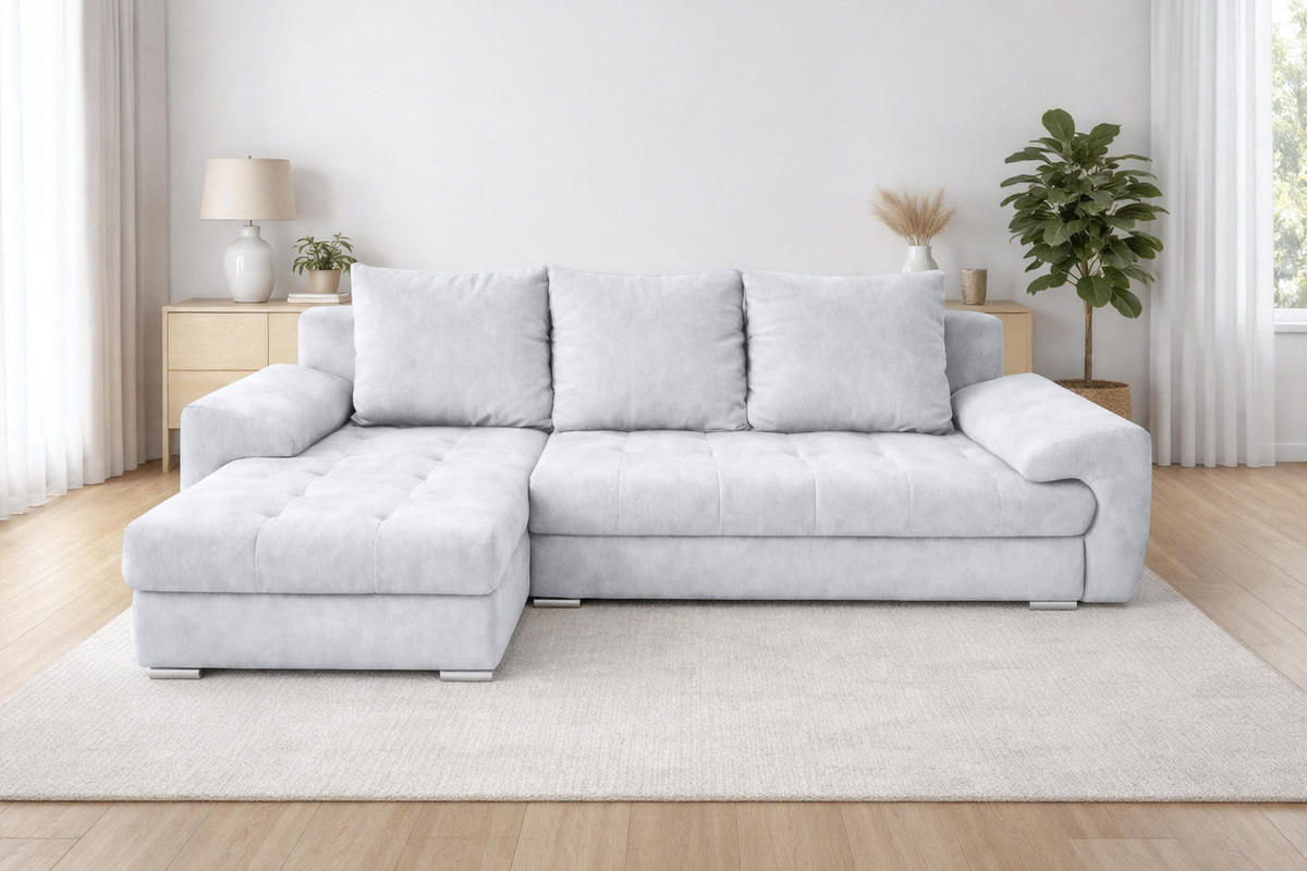 ECKSOFA L Form Manisa Hellgrau 234/145/83 cm Links mit Schlaffunktion - Silberfarben/Hellgrau, Kunststoff/Textil (145/234cm) - AX Living