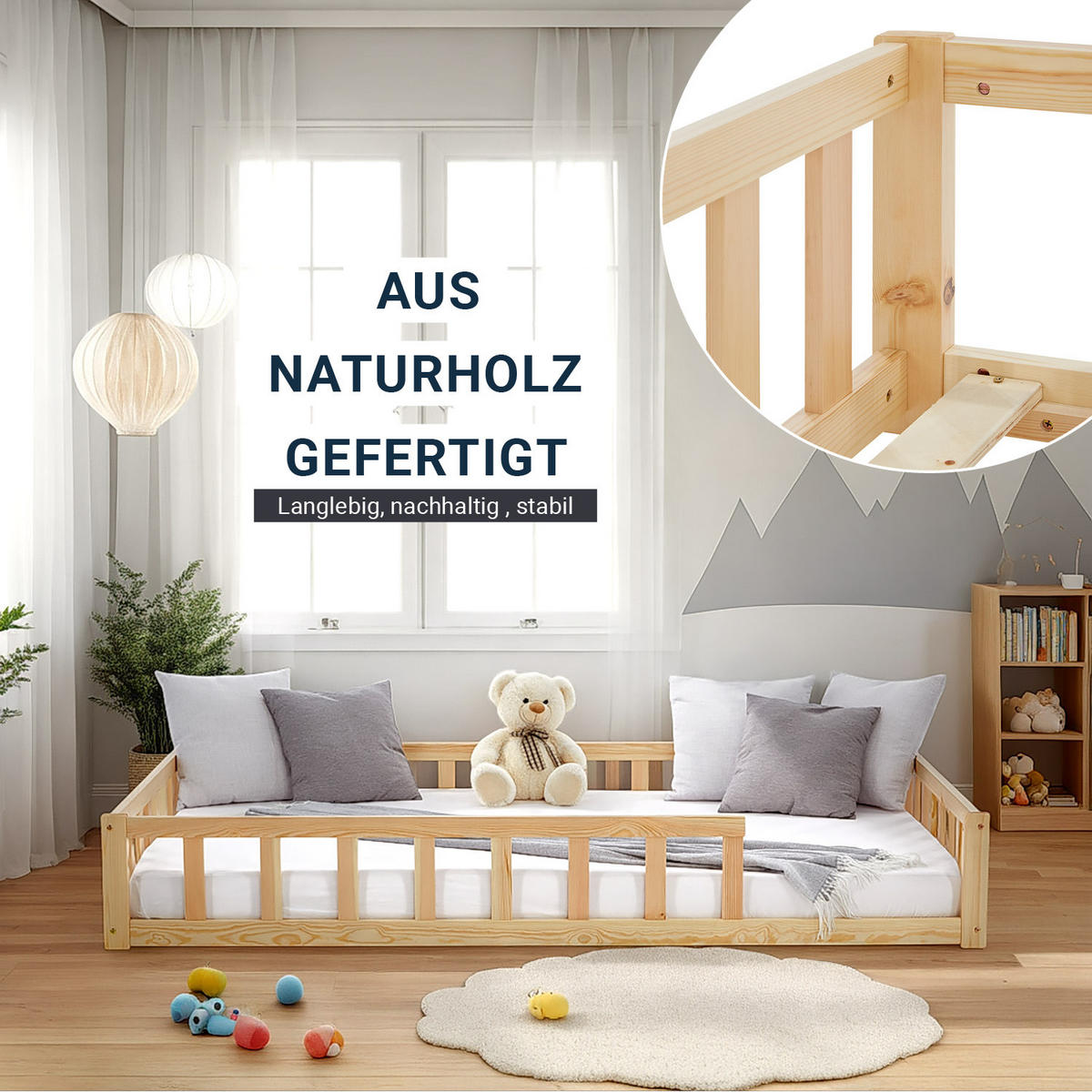 BODENBETT 120x200 cm Natur mit Lattenrost - Naturfarben, Holz (120/200cm) - Homestyle4u
