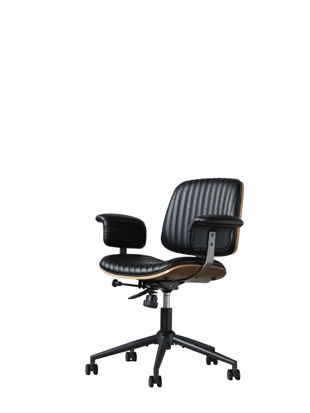 DREHSTUHL DE-41070 mit Eichenarmlehnen und PU-Leder Schwarz - Schwarz, Metall (73/87/59cm) - ComfortXL