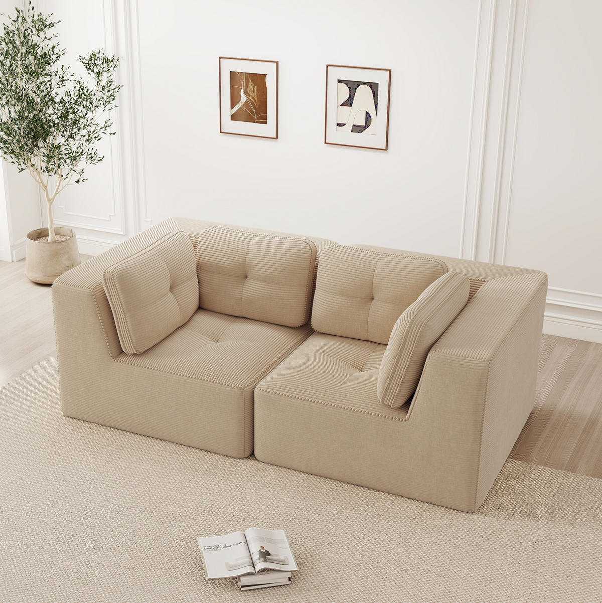 ECKSOFA 208/104/69 cm beige aus Cord mit modularem Design - Beige, Textil (104/208cm) - OKWISH