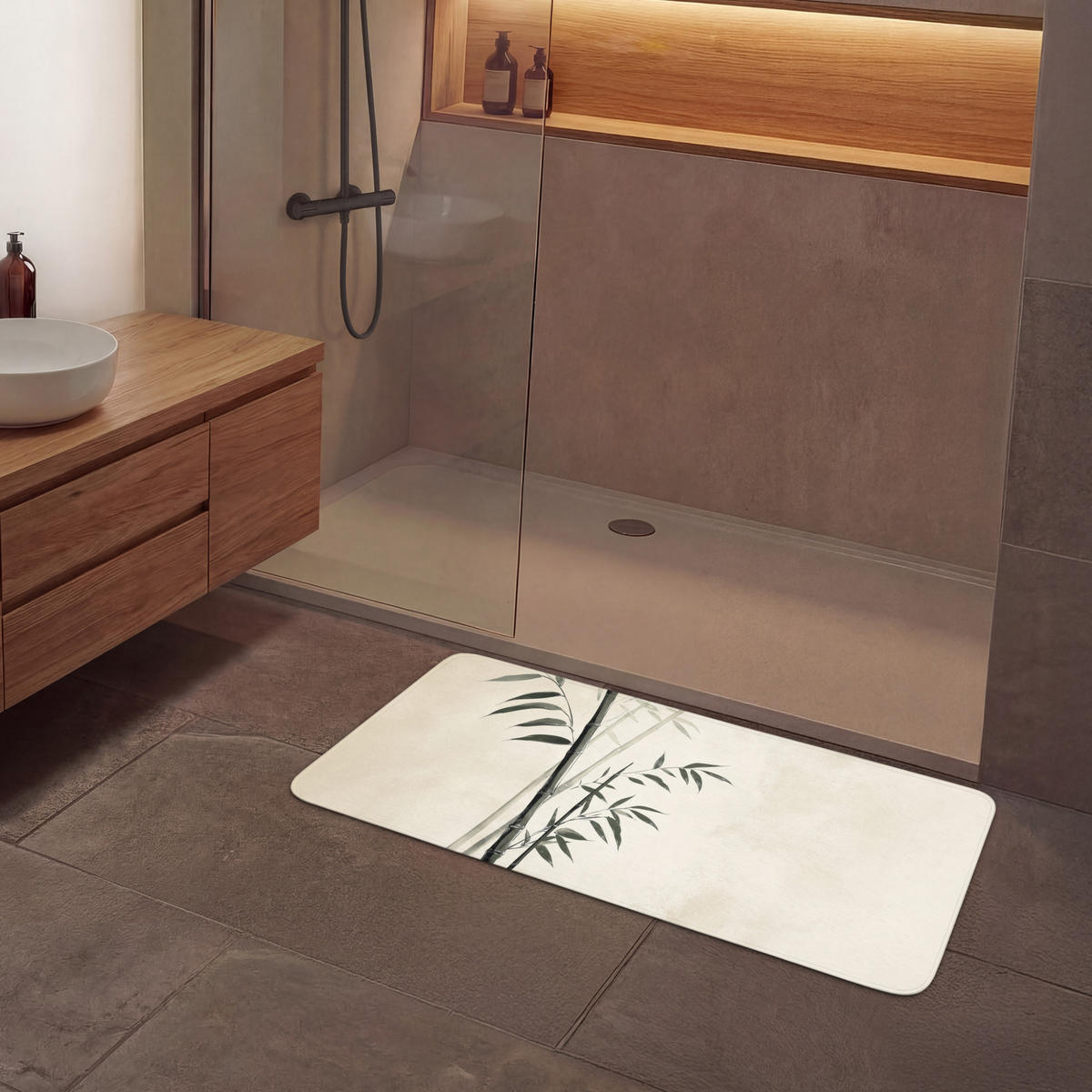 KOUPELNOVÁ PŘEDLOŽKA Japandi - Bambus - béžová 120x60 cm - ecru, textil/plast (120/60cm) - OnlyWow